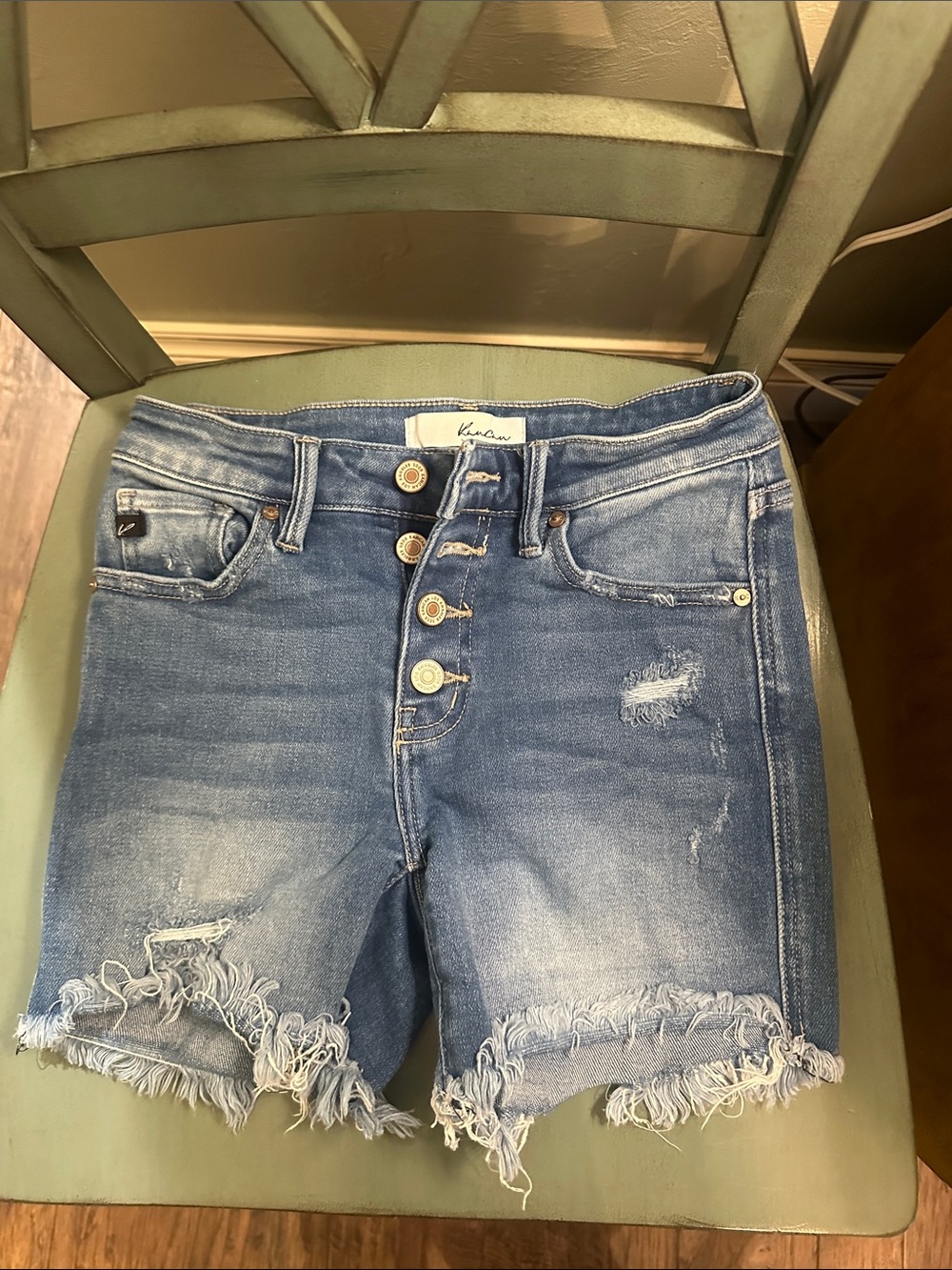 KanCan Medium Blue Distressed Frayed Hem Denim Shorts